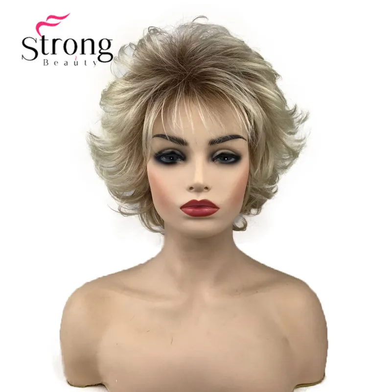StrongBeauty короткий коричневый волнистый синтетический парик парики для женщин полные парики
