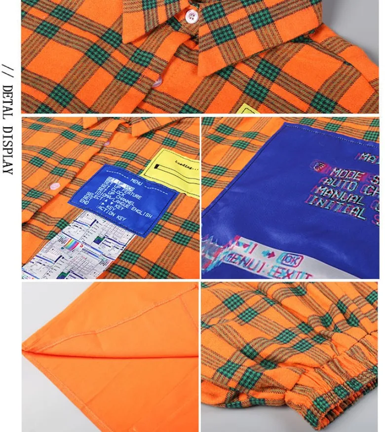 Женская блузка-макси с принтом Повседневная оранжевая Блузка в клетку стиле