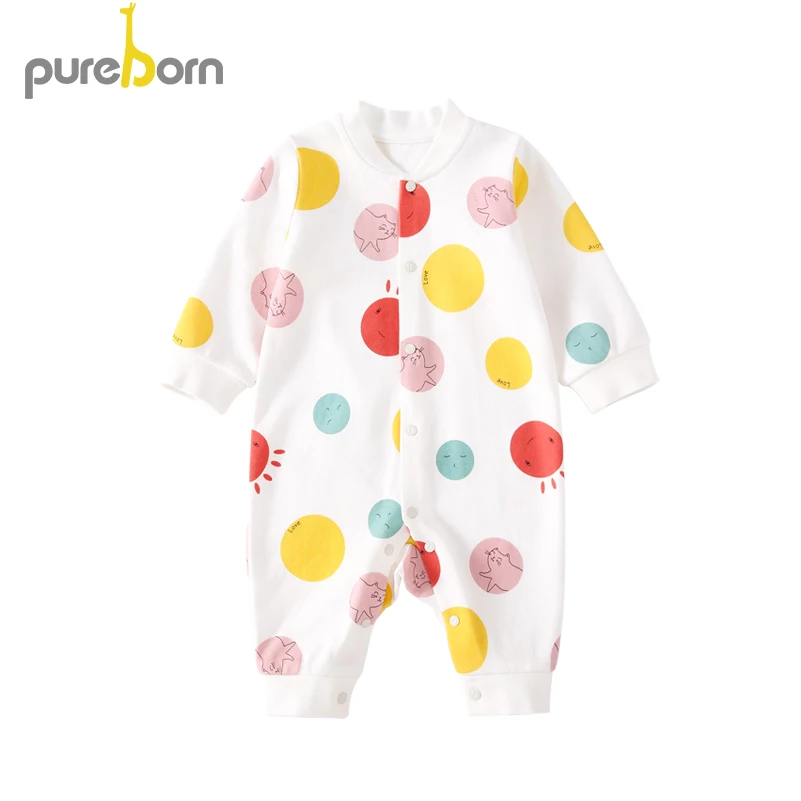 Pureborn/комбинезон для новорожденных мальчиков и девочек хлопковая одежда с