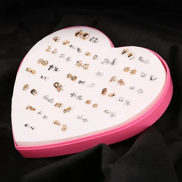 Silver And Rose Gold Дизайн, 36 пар сережек разных цветов для маленьких девочек, серебро и розовое золото, комплект милых сережек с сердечком для детей - Окраска металла: Silver And Rose Gold