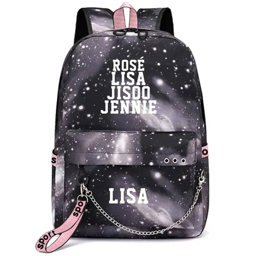 Черный Розовый Lisa Rose Jennie Рюкзак Школьные сумки Galaxy Thunder Mochila сумки рюкзак с цепочкой для ноутбука USB порт - Цвет: Style 4