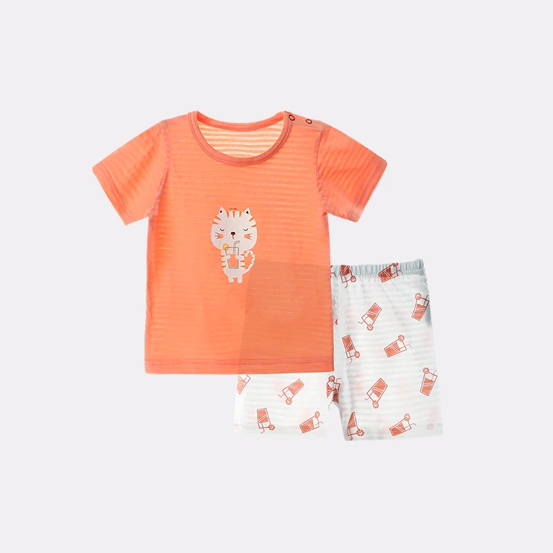 Комплект летней одежды для малышей с изображением кота и кролика хлопковые