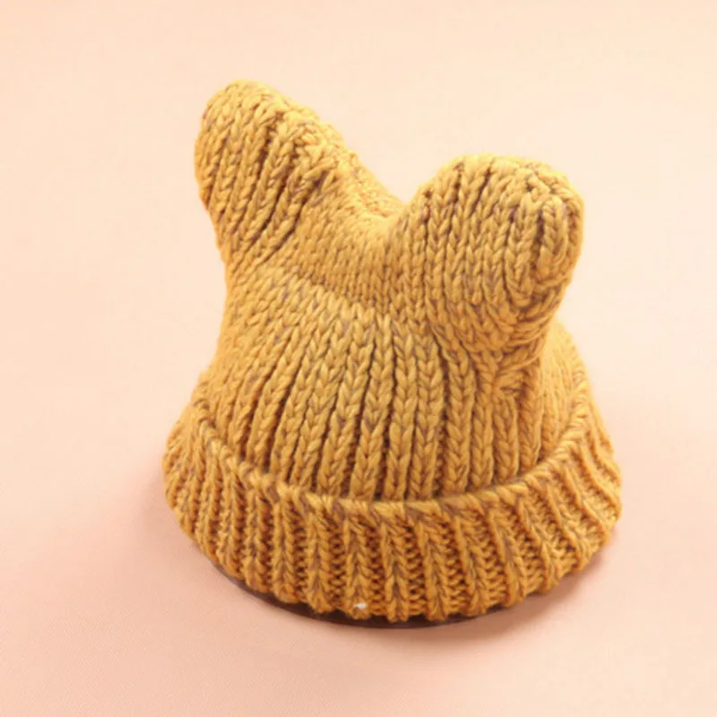 Милая зимняя детская шапка с ушками для мальчиков и девочек 2-5 лет теплая вязаная