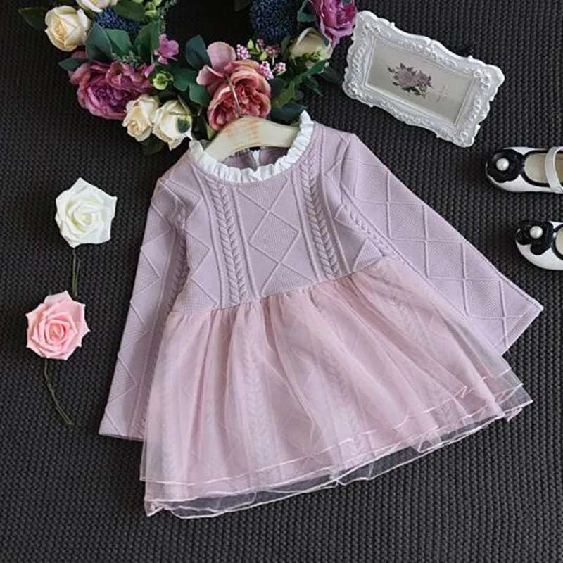 Girl Winter Sweater Dress 2019 Fashion Spring Autumn Princess Long Sleeve Splicing TuTu Kid Sweaters For |