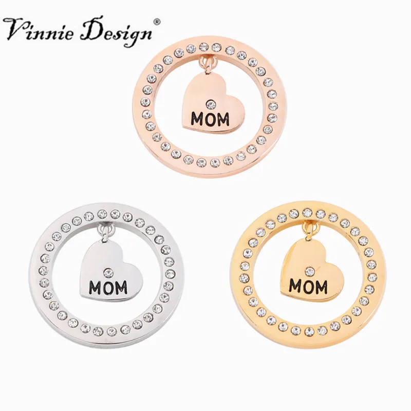 Винни Дизайн Jewelry 33 мм хрустальное сердце MOM мотаться Монета диск подходит для