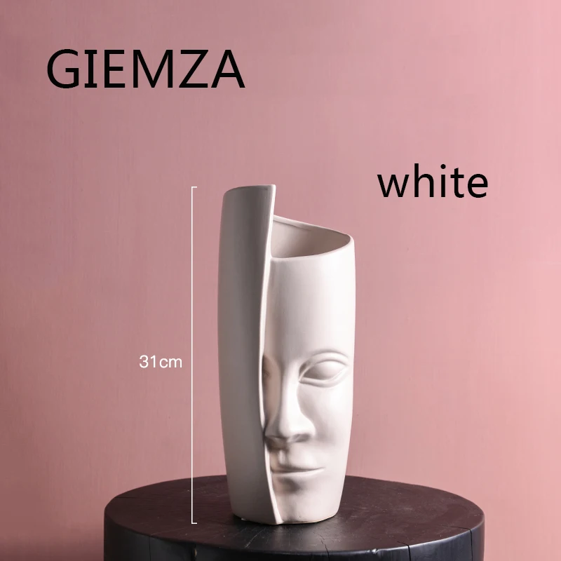 Белый GIEMZA белые Портретные вазы 3 D ваза с лицом для мужчин керамическая домашний декор напольная ваза очень большая 31 см наружная декоративная - Цвет: Белый