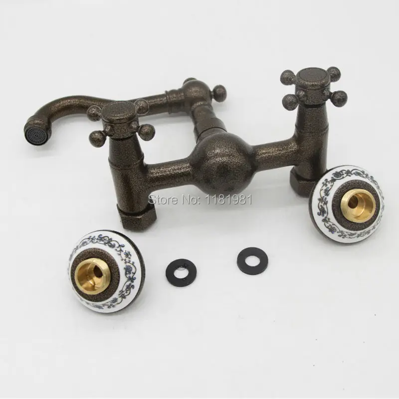 Современный художественный настенный кран с двойной ручкой для раковины в