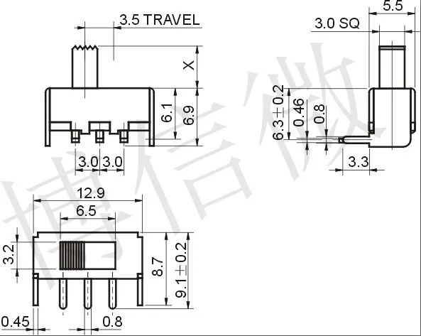 

100Pcs/Lot Ss12F23 Toggle Switch Horizontal Ss-12F23 Five Foot Toggle Switch Handle 4Mm Sliding Switch
