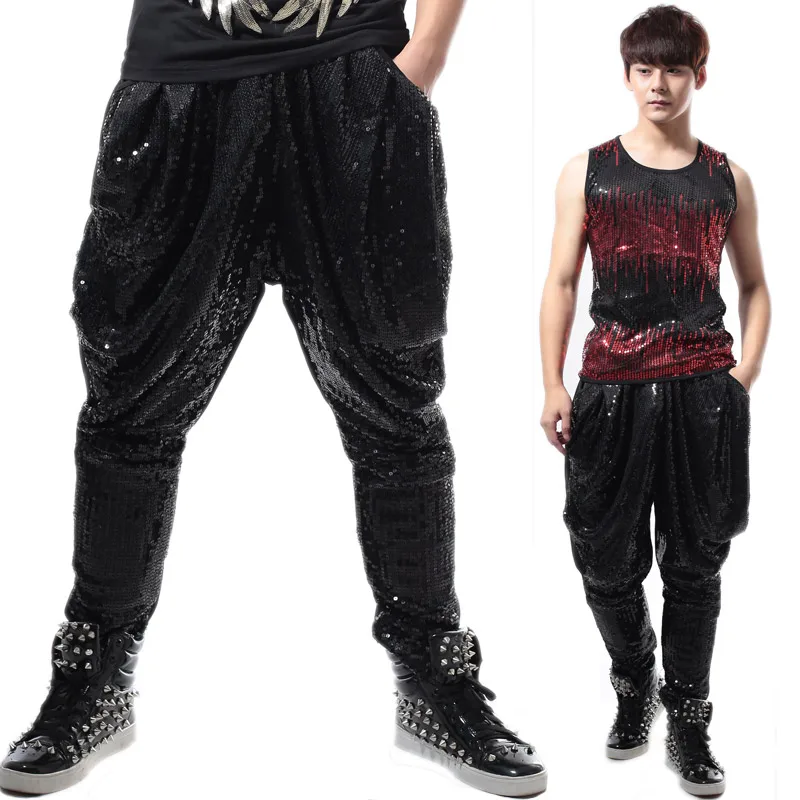 Casual tide pants men's Haren pants loose sequins pants trousers costume slim star bar DS dj singer dancer nightclub performance