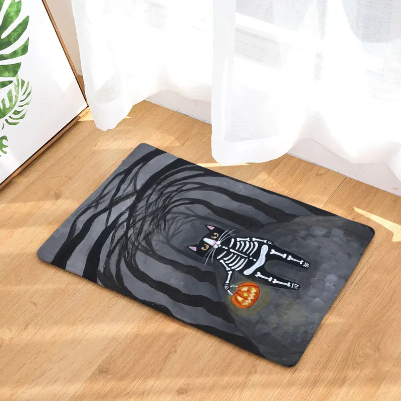 Monily Противоскользящий водонепроницаемый коврик Хэллоуин милый кот череп