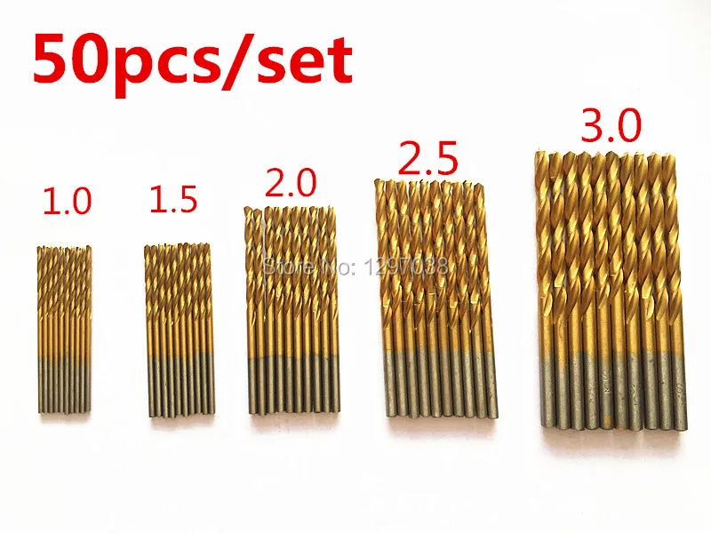 

High Quality 50Pcs/Set Titanium Coated Drill Bit For Metal Set 1/1.5/2/2.5/3mm HSS High Speed Steel Drilling Woodworking Tool