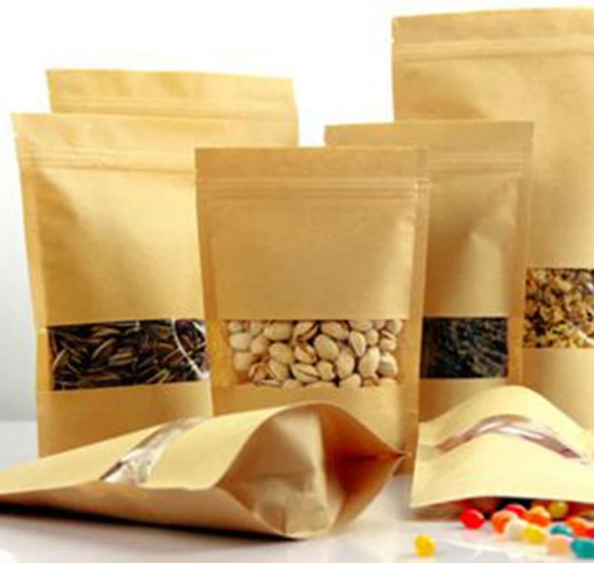 Желтая крафт бумага влагостойкая сумка на молнии конфетный сушеный фруктовый