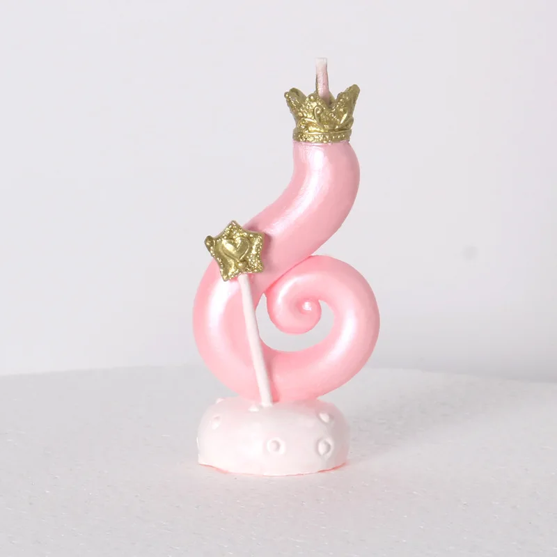 pink 6 Новая Милая свеча на день рождения розовая Свеча в форме короны украшение торта на день рождения 0-9 цифровая свеча с цифрами Детские сувениры на день рождение вечерние украшения - Цвет: pink 6