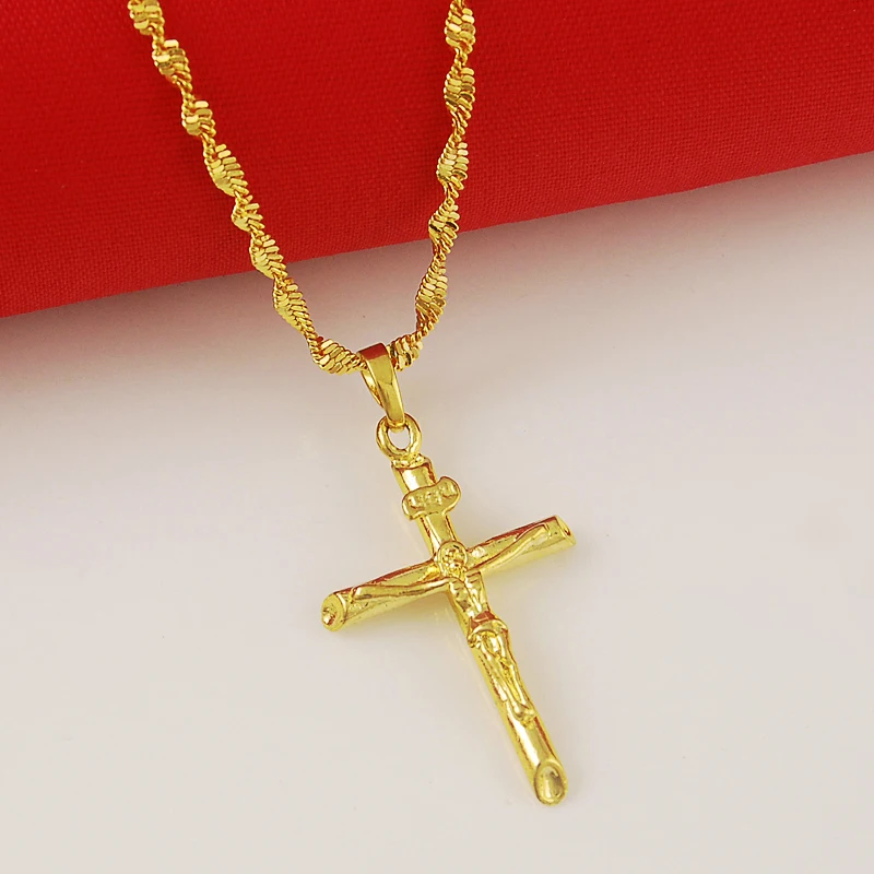

24K Gold Plating Jewelry Gold Color Cross Pendant Necklace for Women Men Luxury Party Jewelry Gifts Wholesale Durante Trinket