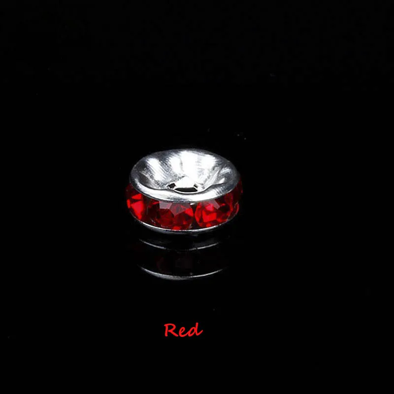 Red 100 шт Красочные Стразы Серебряные бусы с отверстием, 6/8/10 мм для "сделай сам" для изготовления украшений вручную Бисер браслет Материал аксессуары - Цвет: Red