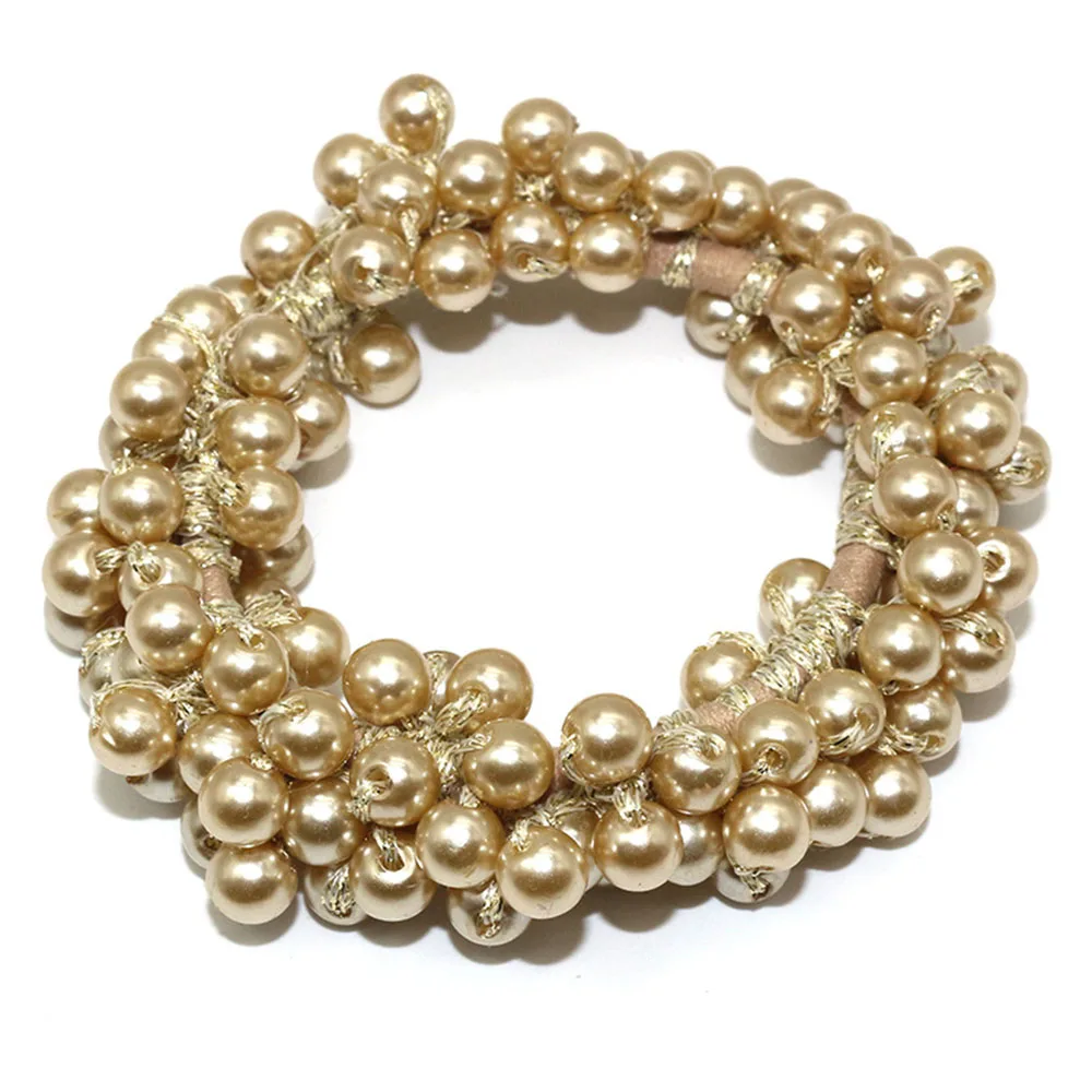 Ivory Yellow 1 шт., женские аксессуары для волос, полный жемчуг, бисер, для девушек, конский хвост, резинка для волос, резинка для волос, резиновая веревка, головной убор - Цвет: Ivory Yellow