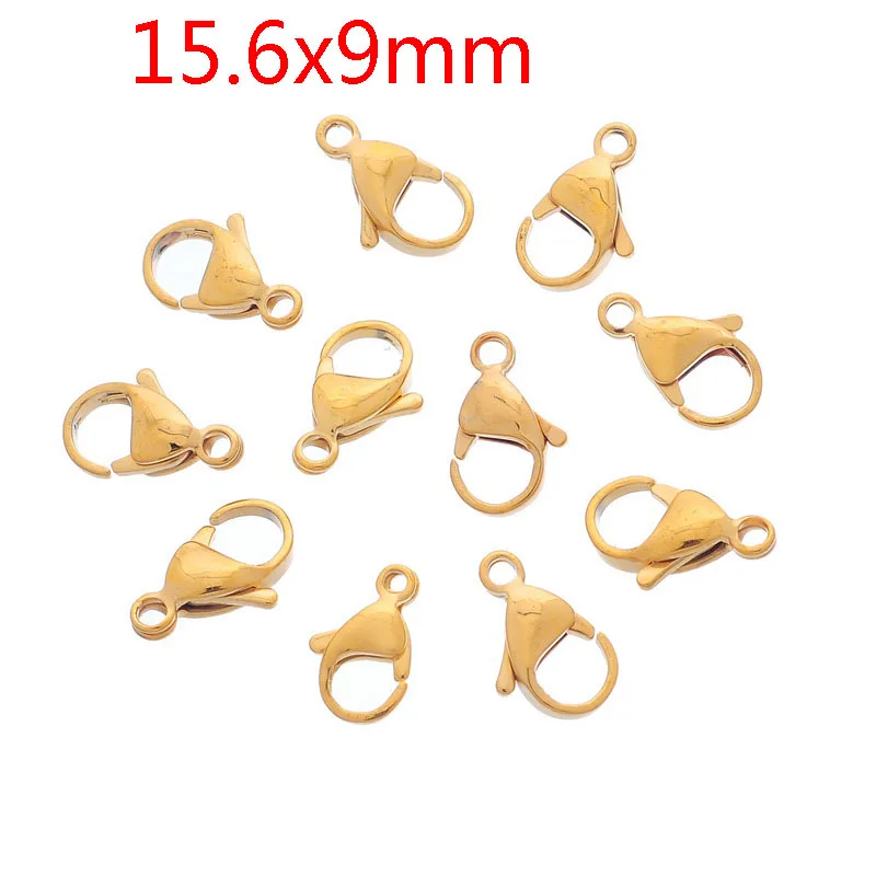 10pcs 10/50 шт Позолоченные Нержавеющая сталь карабины для самостоятельного изготовления ювелирных изделий, аксессуары Findings, высокое качество кольца разного размера - Цвет: 10pcs