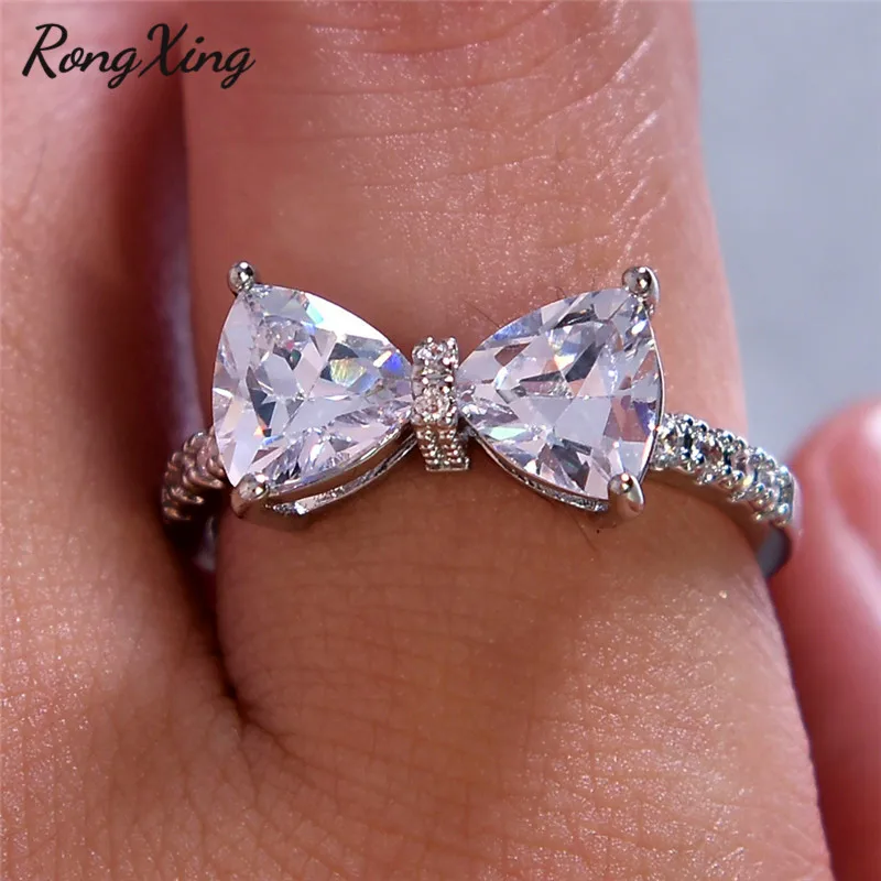 RongXing милые белые циркониевые кольца с бабочкой AAA для женщин серебряного цвета