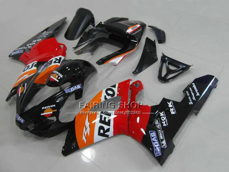 Repsol глянцевый черный красный корпус для YAMAHA Обтекатели YZFR1 2000 2001 yzf 1000 YZF R1 00 01 ABS