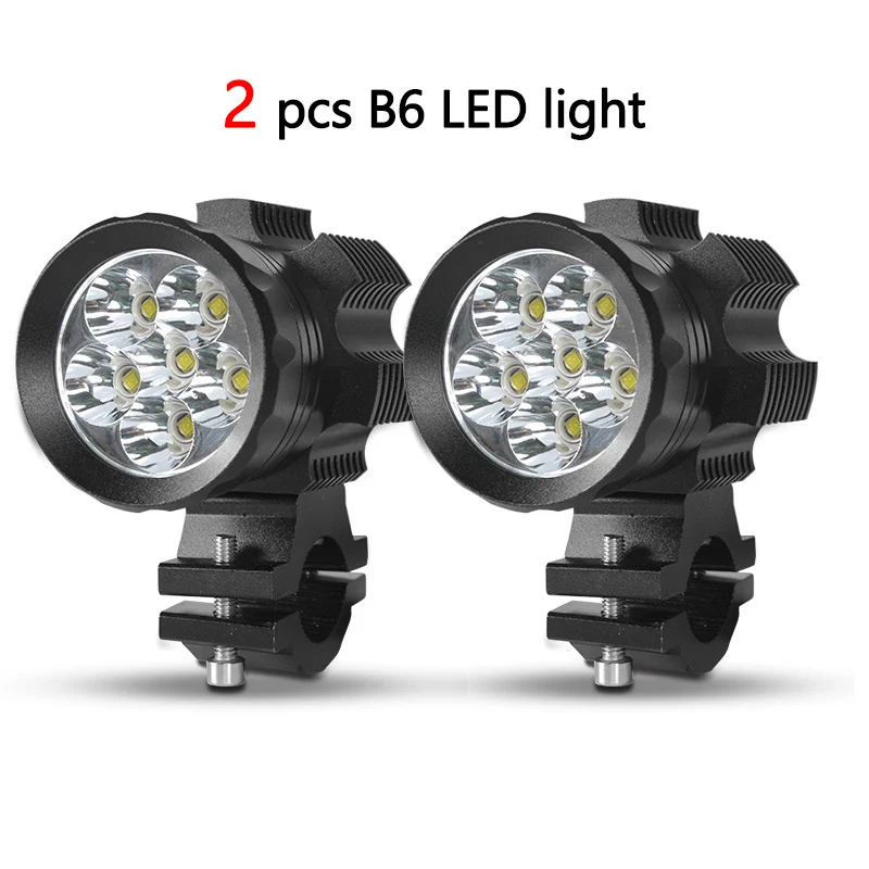 2 pcs B6 DERI 60 Вт Универсальный мотоциклетный светодиодный фонарь для вождения, точечный фонарь, противотуманная фара, белый трехколесный самокат мотороллер фара - Испускаемый цвет: 2 pcs B6