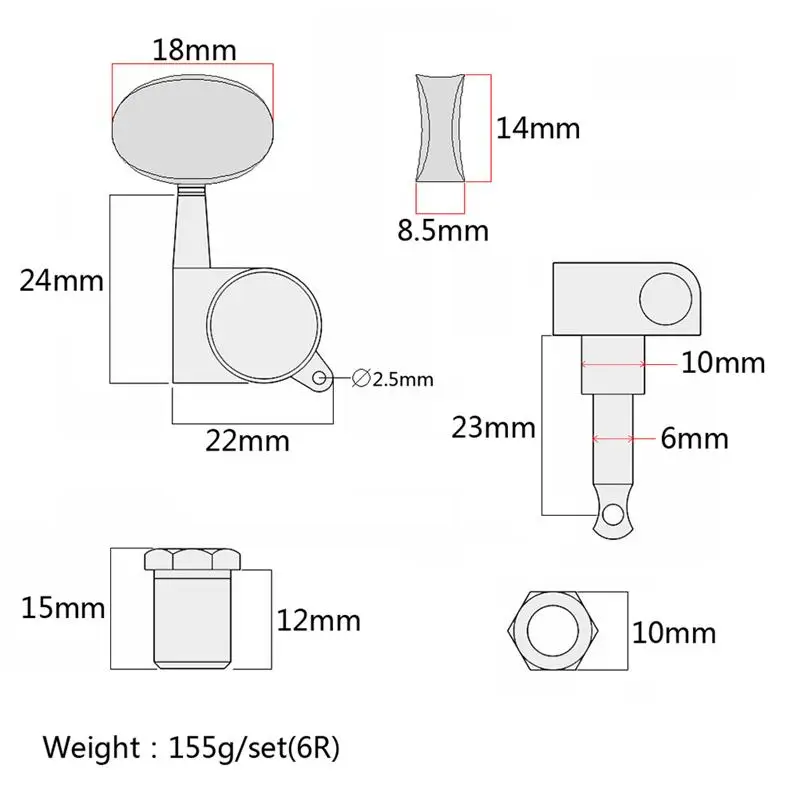 1 комплект тюнинга Peg 6R металлический GC206E Колок с машинной головкой настройки