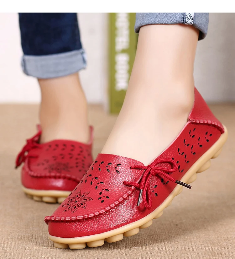 Flats Women Genuine Leather Shoes Woman Autumn Flat Shoes Women Loafers Slip On Moccasins Sapatos Feminino Casual Shoes