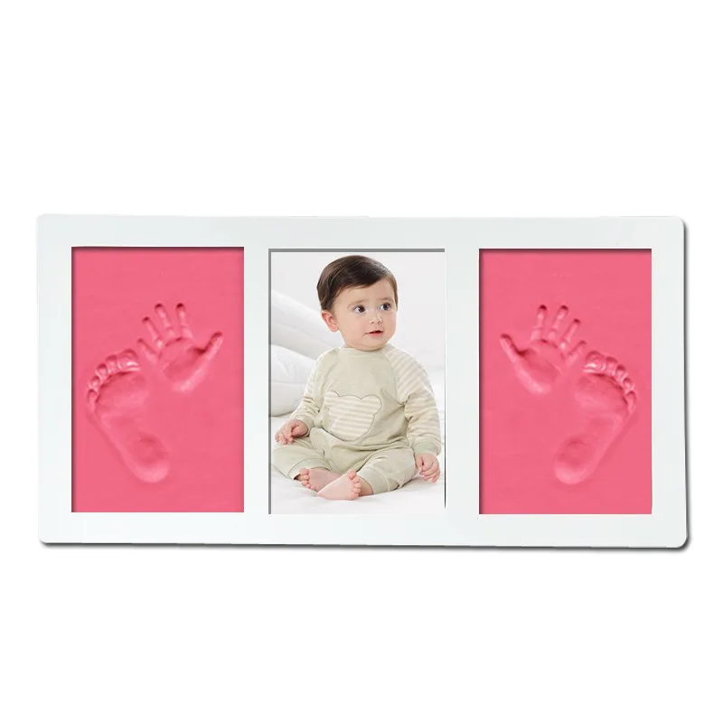 

3 grids creative wood photo frame with print inkpad DIY Hand and foot Footprints imprint mold with soft clay Exquisite gift