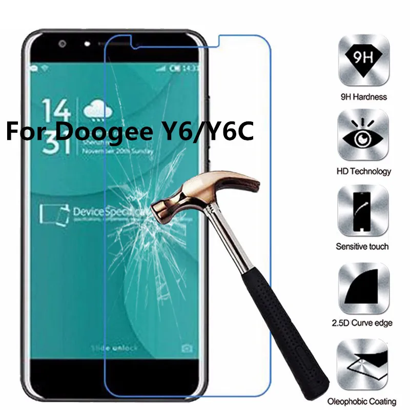 2 шт., закаленное стекло Для DOOGEE Y6, Для Doogee Y6C, фортепиано, черный, для мобильного телефона, 9 H, 2.5D, высокое качество, Защитная пленка для экрана