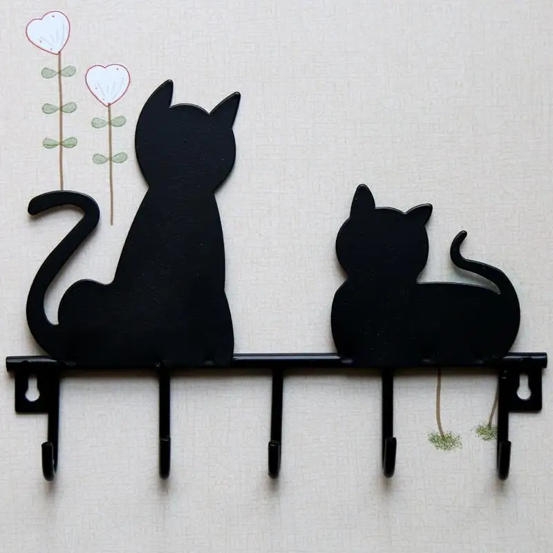 Christmas Black cat design Metal Iron Wall Door Mounted Rustic Clothes Coat hat key hanging Decorative Hooks Robe Hanger | Обустройство