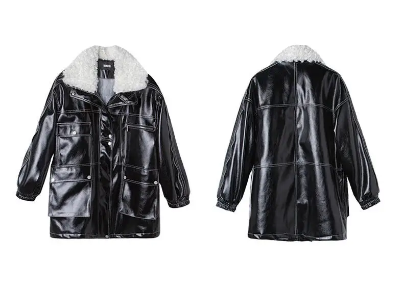 Зимняя женская куртка из искусственной кожи крутая мотоциклетная свободная