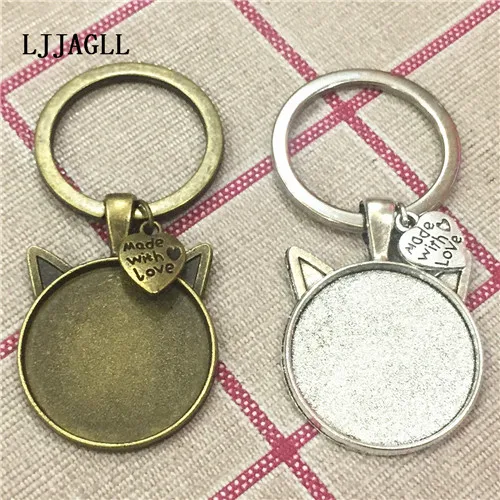 LJJAGLL 2 шт. серебряные кошачьи уши пустая основа подходит 25 мм кабошон папа девочка Любовь сделал подарок брелоки автомобильные брелоки Милая подвеска «сделай сам» использование