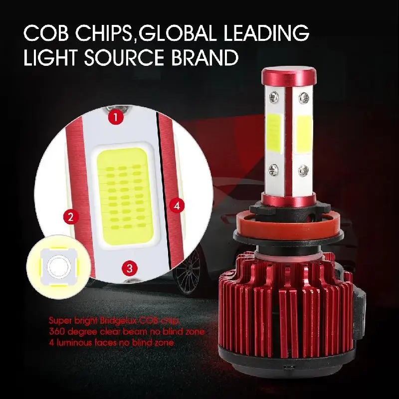 Oslamp 4 стороны COB чипы H7 ближнего света H11 дальнего света светодиодный головной светильник 100 Вт 10000лм Автомобильные фары 12 в автомобильный светильник для Ford Kuga