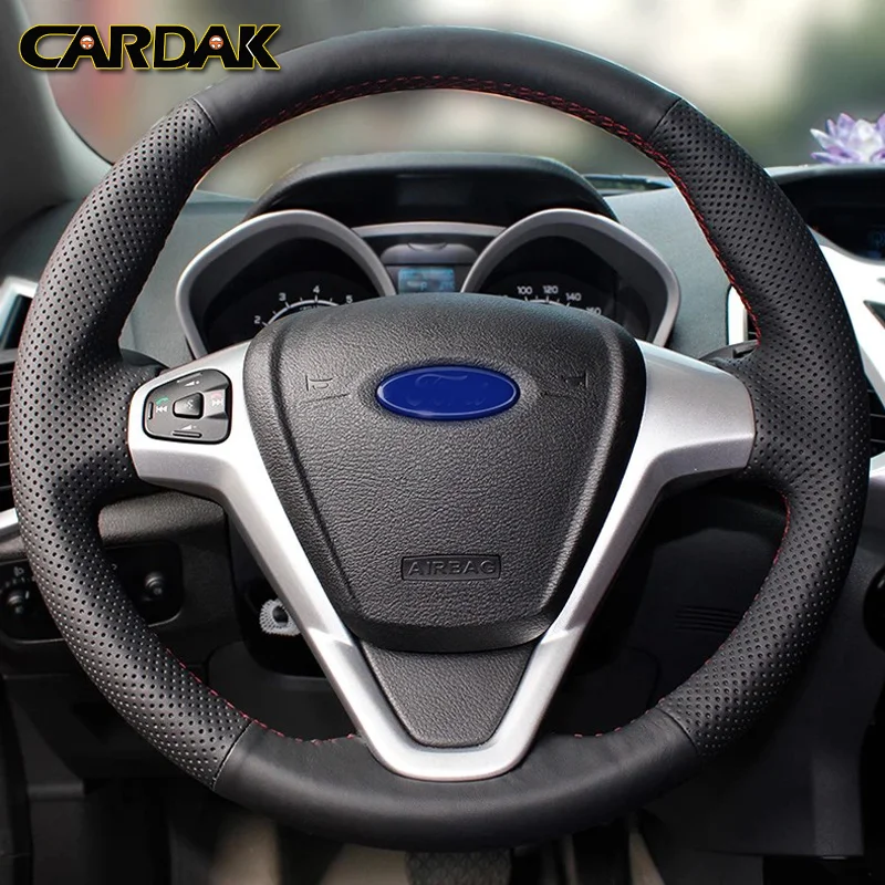 CARDAK черный чехол для рулевого колеса из искусственной кожи для Ford Fiesta 2008-2013 Ecosport 2013