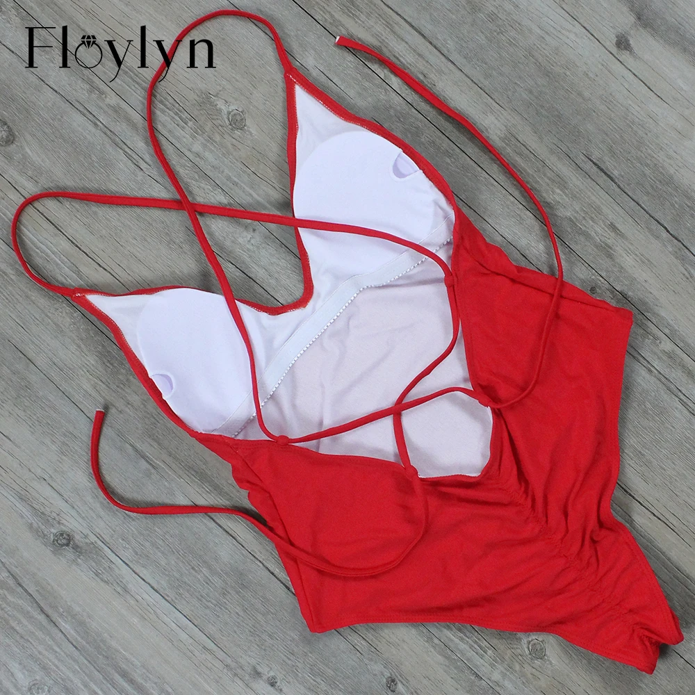 Floylyn сексуальный слитный купальник с открытой спиной Женский бандажный летняя