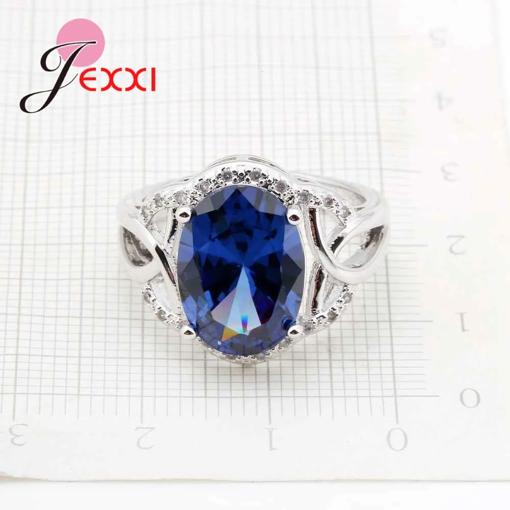 

New Arrival Hollow Out Fashion 925 Sterling Silver Rings For Women Wedding Accessory Blue Crystal Engagement Promise Ring