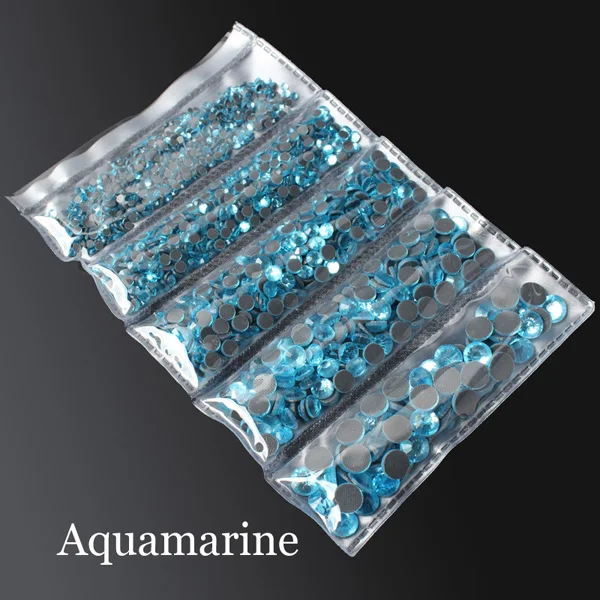 Aquamarine 2000 шт разные размеры Горячая фиксация Стразы SS6-SS30 5 размеров отдельная упаковка с плоской задней частью камни - Цвет: Aquamarine
