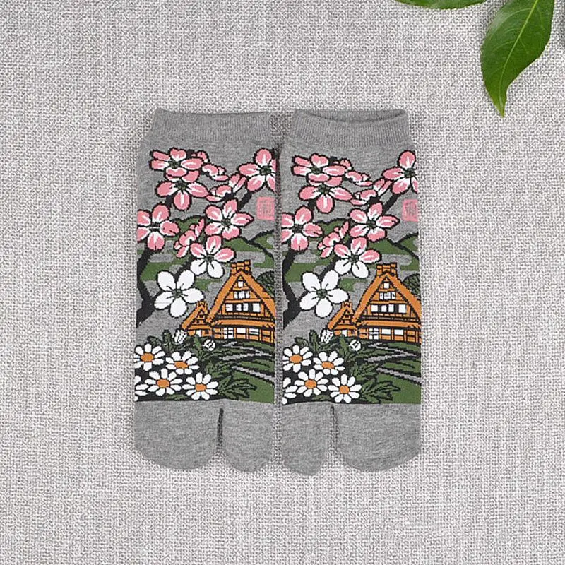 Design 5 Модные сандалии с раздельным носком в японском стиле короткие носки Geta Kimono Вьетнамки, волнистые хлопковые носки Sakura носки-башмачки 1 пара ZXY9729 - Цвет: Design 5