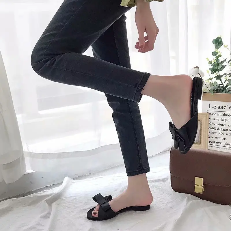 2019 Новинка весны Женские тапочки Замшевые классический галстук-бабочка узел