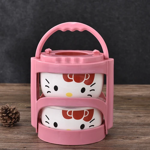 J with bag Рисунок «Hello Kitty» коробка 4 шт./компл. Портативный Керамика Коробки для обедов с изоляционные мешки термос для Еда детская Коробки для обедов Еда контейнер для хранения - Цвет: J with bag