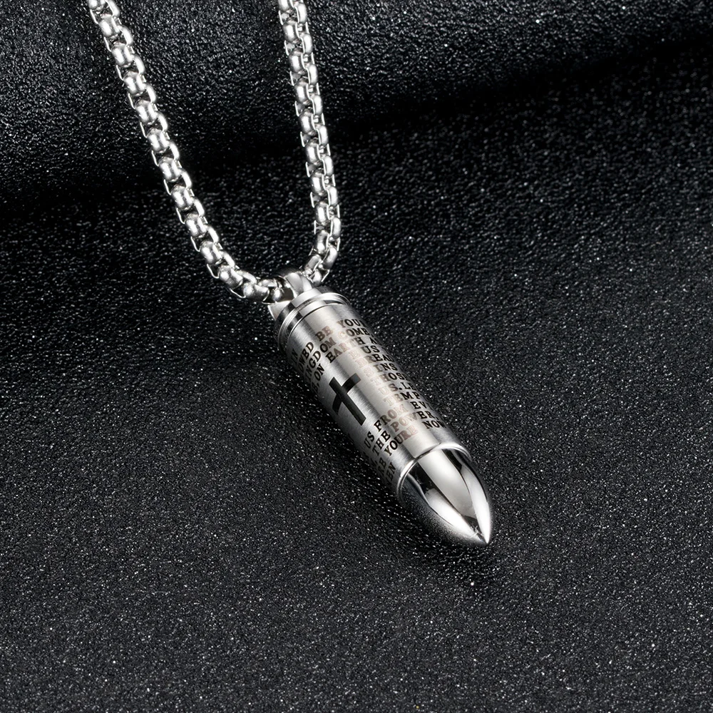 Кулон в виде пули молитвенный Крест из титановой стали английская испанская biя