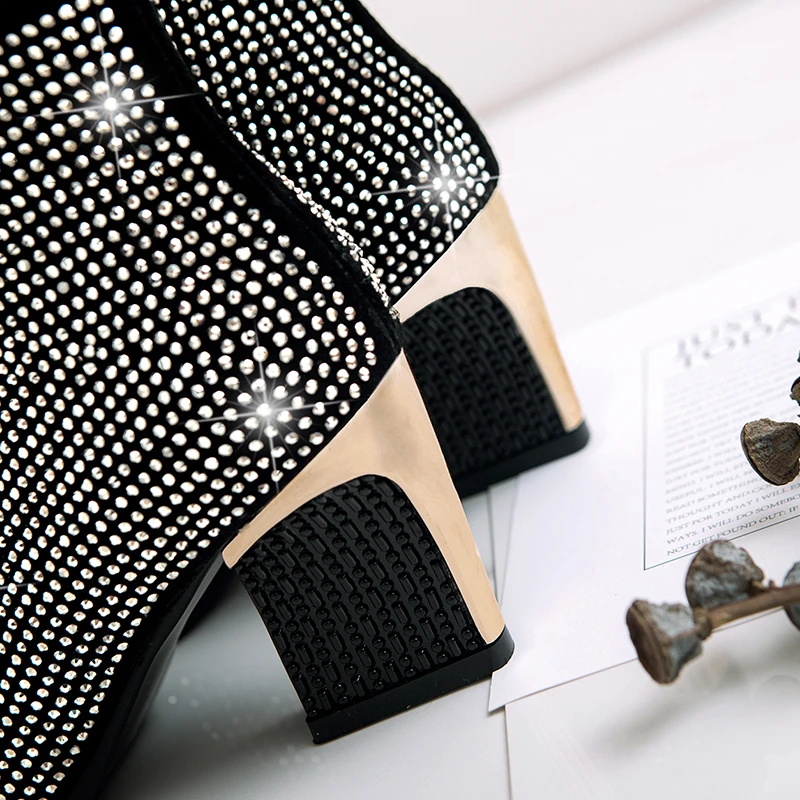 

BuonoScarpe Boots Women Rhinestone Suede Leather Heels Boots High Strange Heel Bling Ankle Botas Mujer Warm Winter Booties 2018