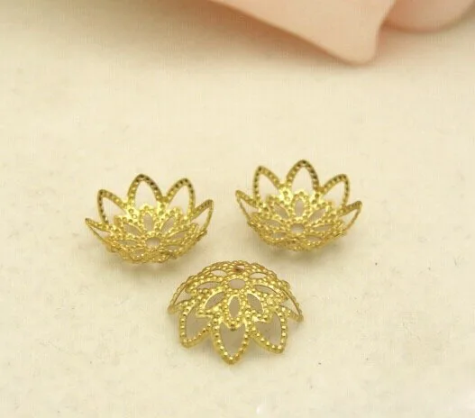 200 шт./лот позолоченные металлические бусины с цветком 10 мм филигранные ювелирные