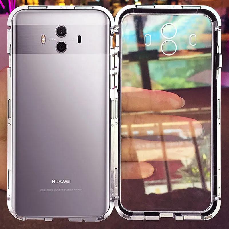 Магнитный чехол для huawei mate 9 10, задняя крышка из закаленного стекла для huawei mate 10 9 P20 Pro honor 10, магнитный металлический алюминиевый чехол
