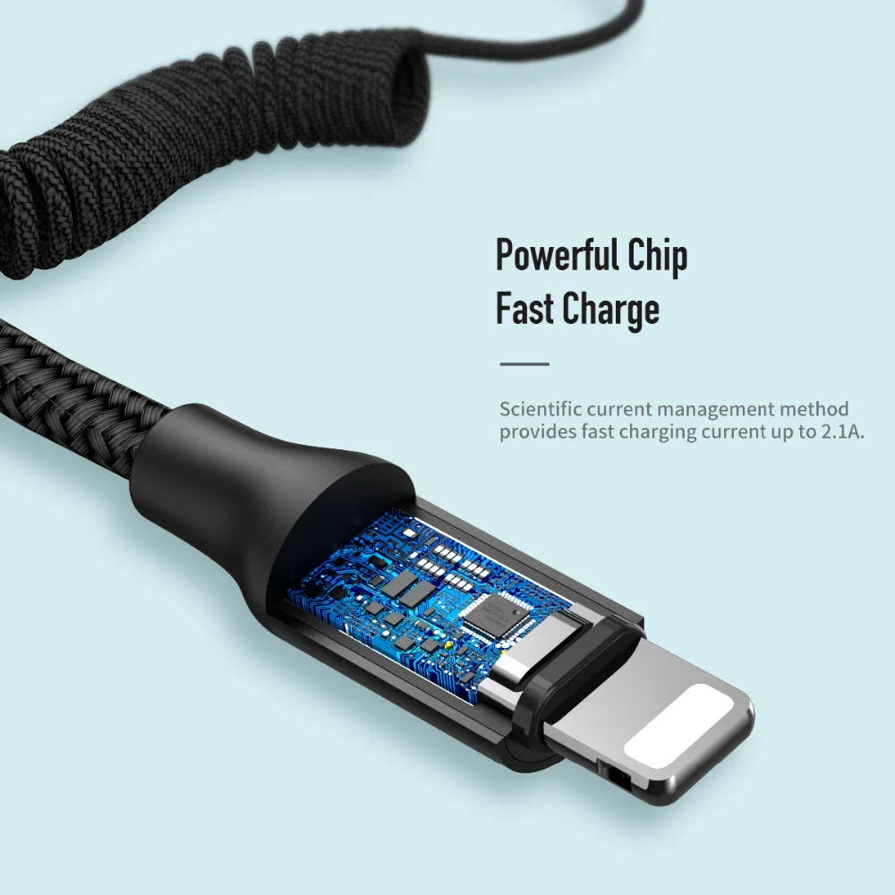 Rock для lightning, пружинный usb кабель 2 м для iPhone xs, xr, 8, 7, 6s plus, 5S, ipad pro, зарядный кабель для мобильного телефона, быстрая зарядка, передача данных, 2A