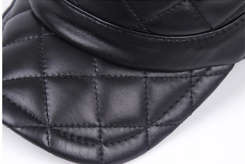 Шапка RY129 мужская с ромбами натуральная кожа плоская регулируемая уличная