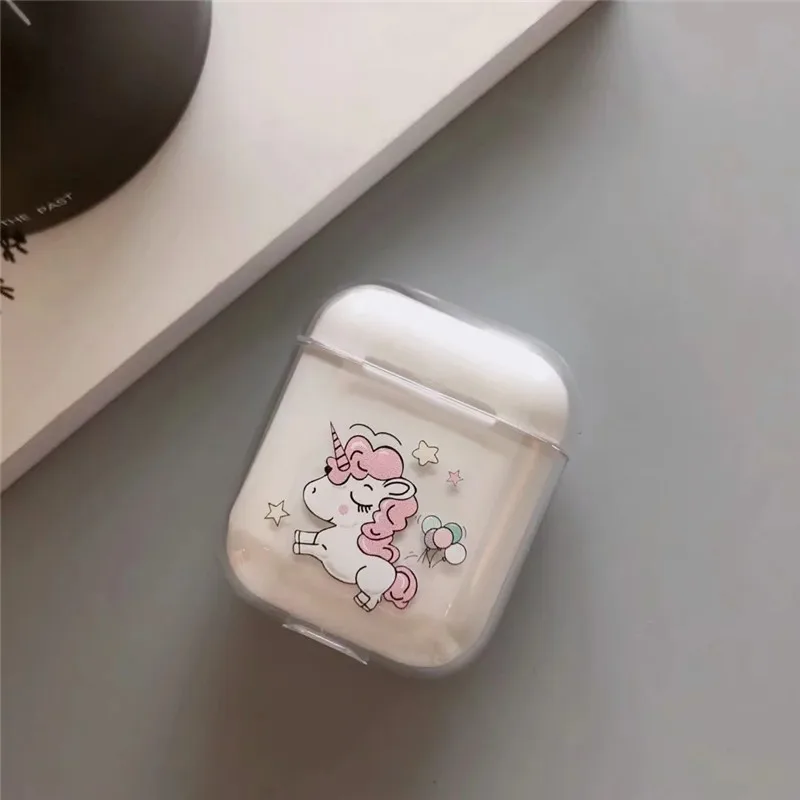 Прозрачный беспроводной чехол для наушников Airpods с милым мультяшным единорогом