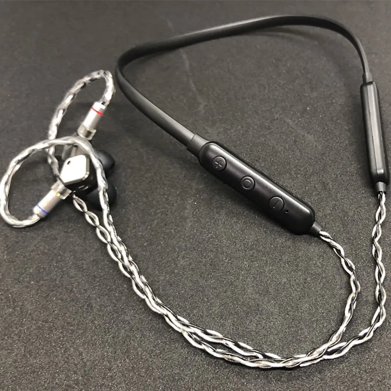 PIZEN Шейным Bluetooth беспроводной адаптер APTX AAC 2PIN MMCX 4 ядра смешанный OCC посеребренный кабель микрофон для KZ Shure TF10 W4R IE80