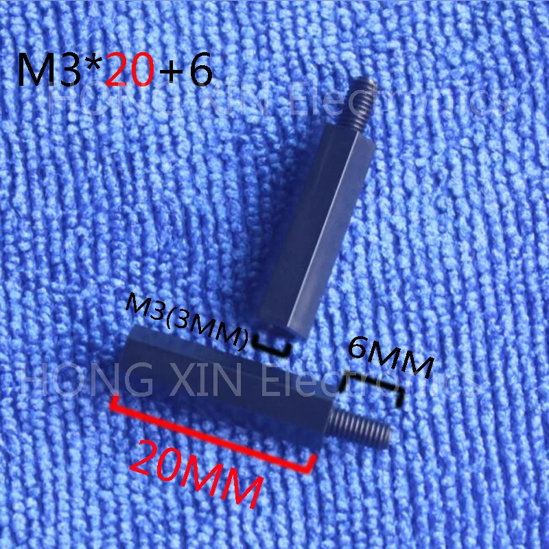 M3 * 20 + 6 1 шт черный нейлон противостояние прокладка Стандартный Male Female мм комплект