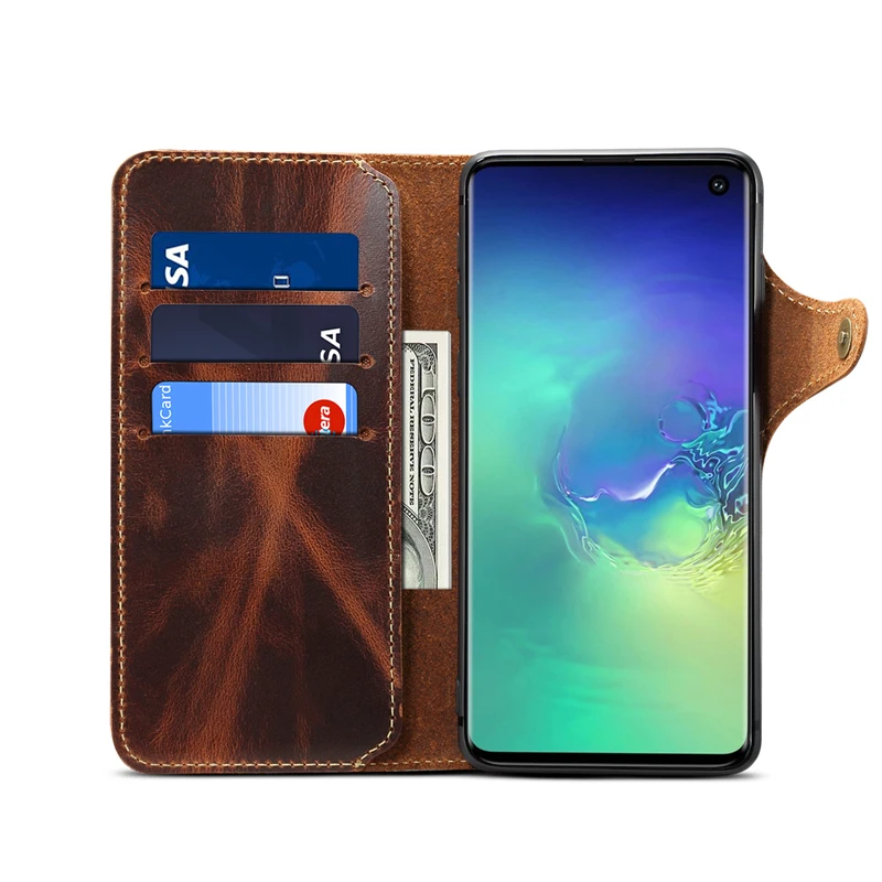 Чехол для телефона Samsung S10 S10E ретро из вощеной воловьей кожи с откидной крышкой и