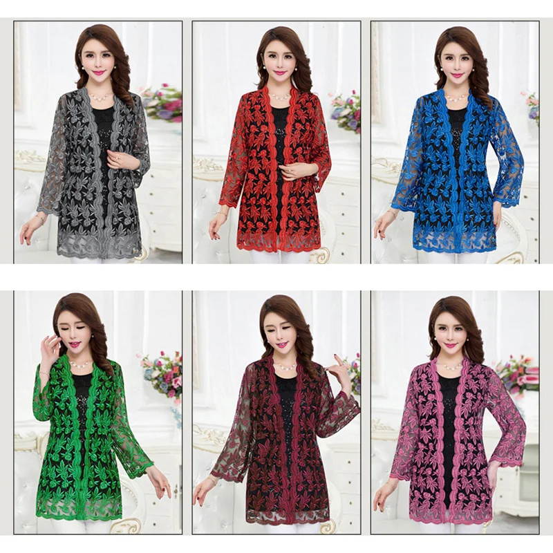 Summer Lace Cardigan Embroidery Women Casual Vintage Jackets Mujer Coat Jaqueta Feminino Casaco De La Big Plus Size 2XL~4XL W184 | Женская